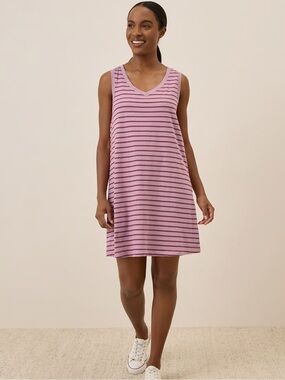Pact Softspun Tank Dress Women's XL V-Neck Striped Organic Cotton Summer